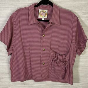 Haley Solar Made in LA Striped Snap Up CROPPED Pocket Front Top Lavendar Pink Lg